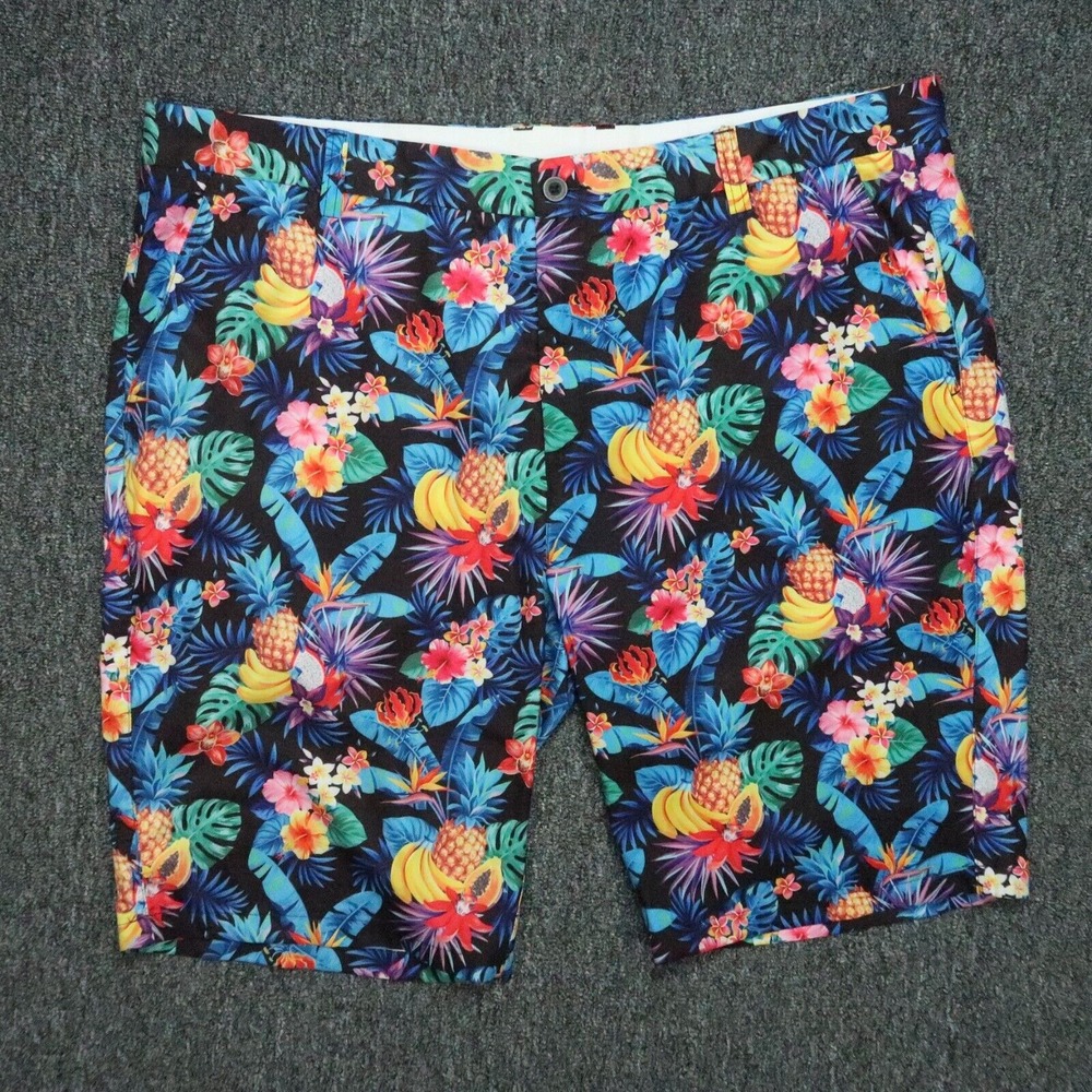 Hreski Shorts Mens 40 Blue Black Floral Pineapple Golf‎ Chino Abstract Colorful